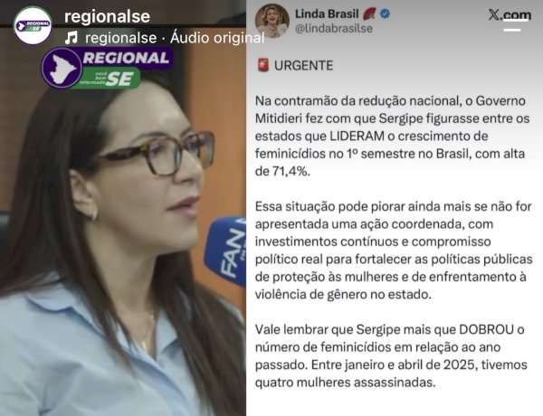 Dados da Segurança Pública contrana justiicativa apresentada por Danielle Garcia e amplia pressão sobre o Governo Mitidieri por alta no feminicídio