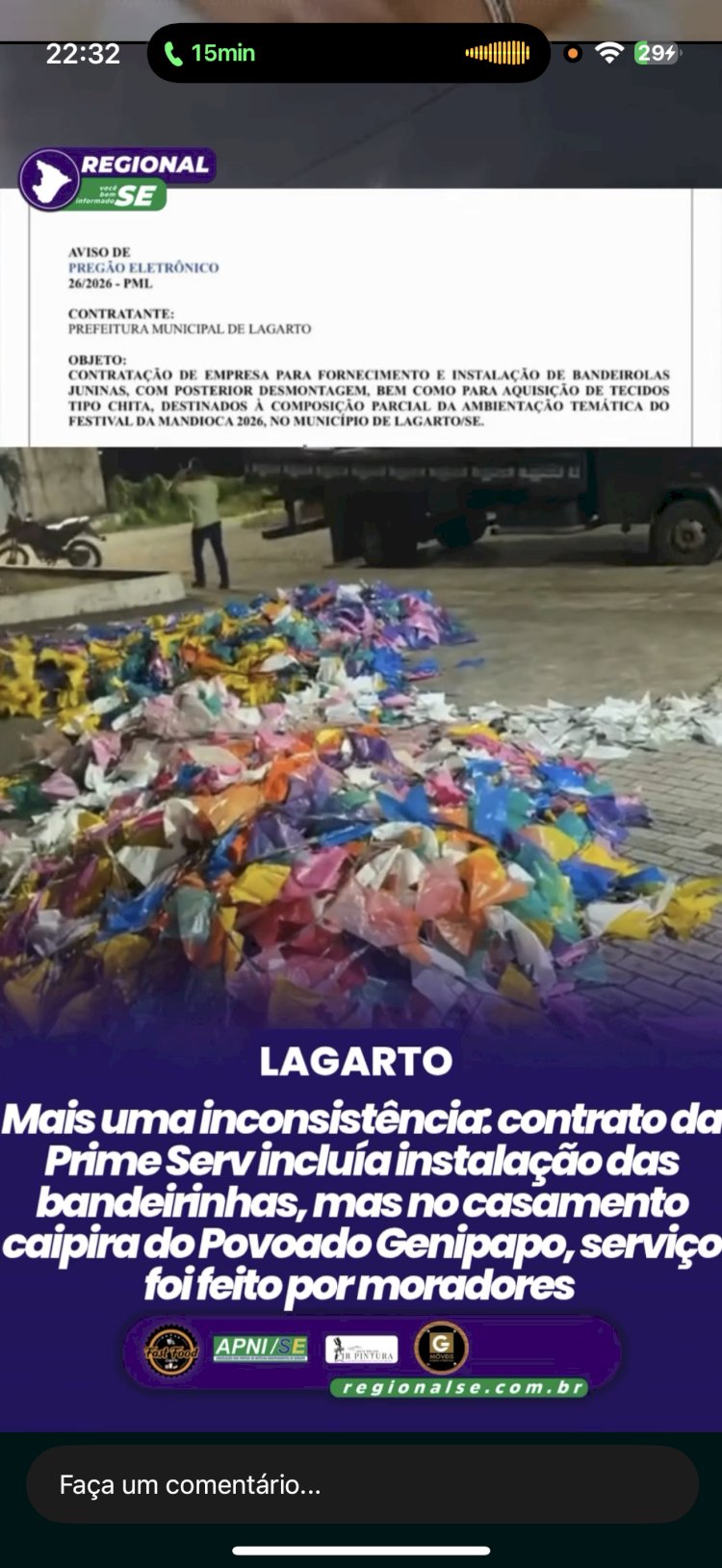 Mais uma inconsistência. contrato da Prime Serv incluía instalação das bandeirinhas, mas no casamento caipira do Povoado Genipapo, serviço foi feito por moradores