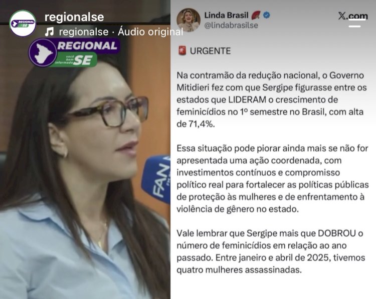 Dados da Segurança Pública contrana justiicativa apresentada por Danielle Garcia e amplia pressão sobre o Governo Mitidieri por alta no feminicídio